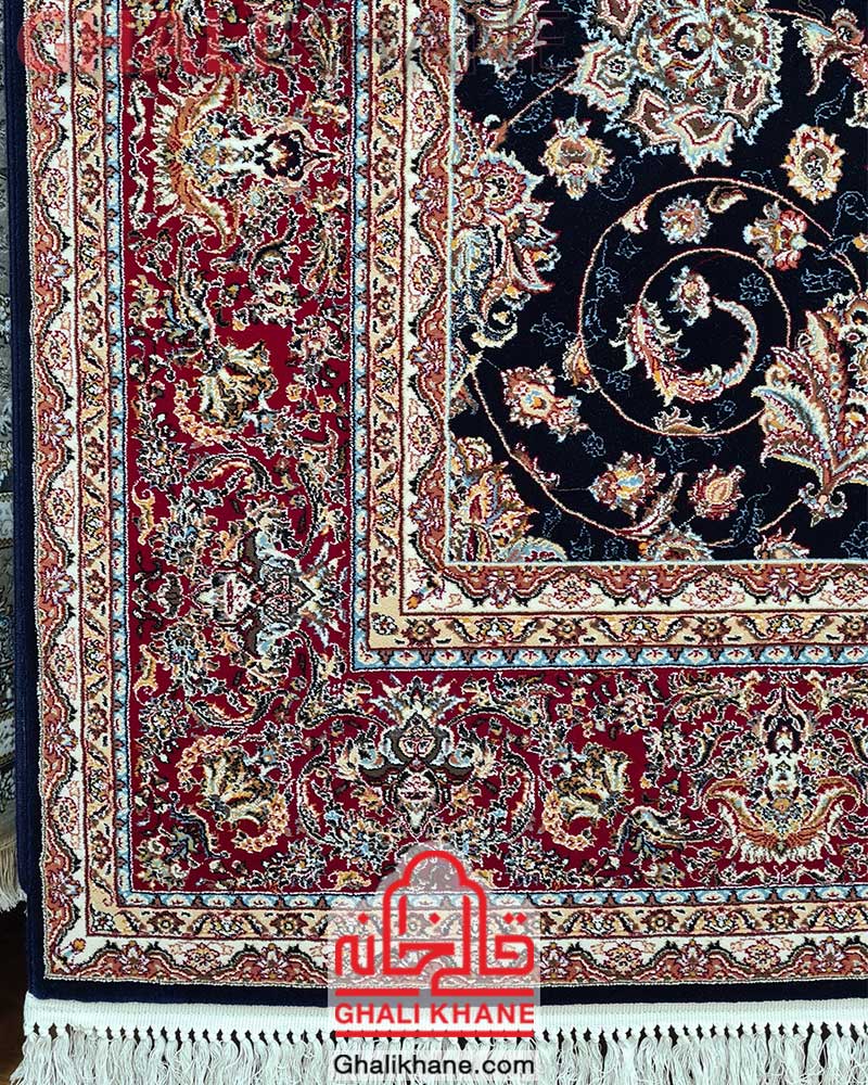 فرش زمرد مشهد کد 25010 سرمه ای حاشیه لاکی