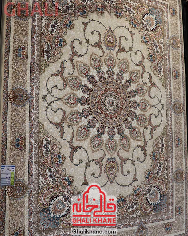فرش ماشینی نگین مشهد کد 1012 کرم
