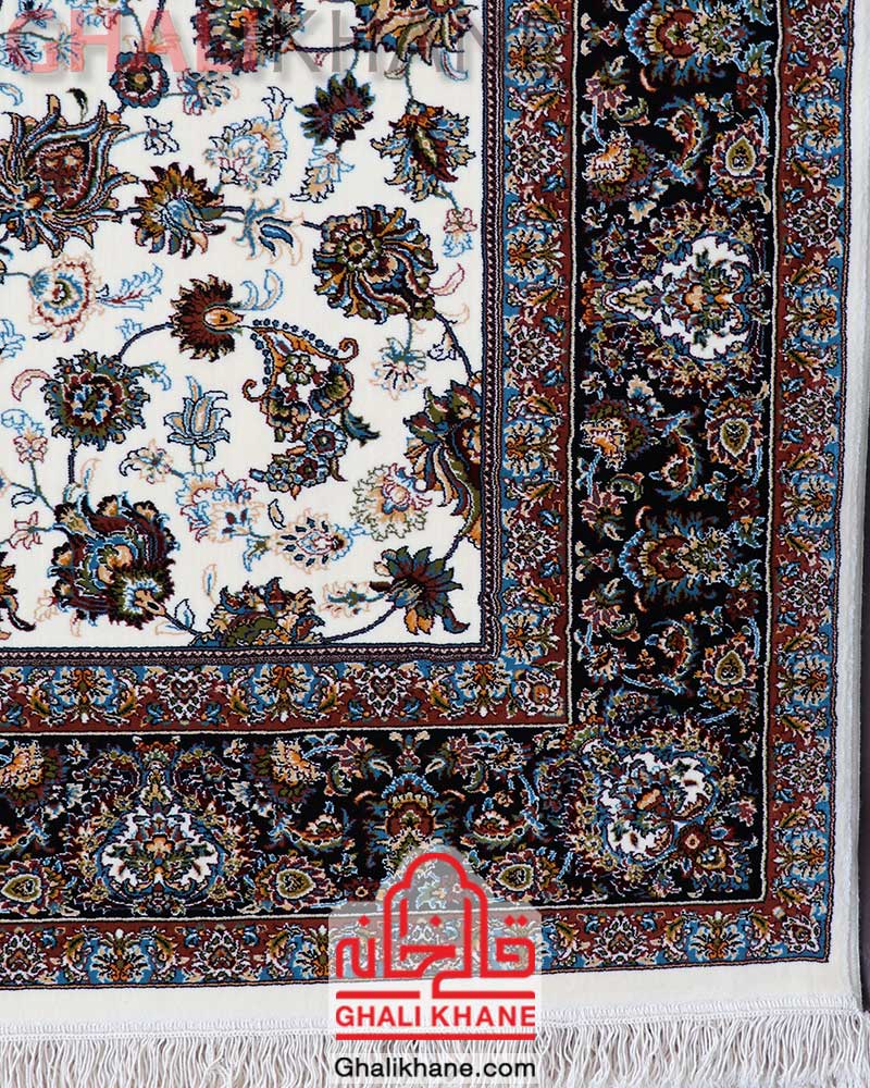 فرش نگین مشهد کد 2591 کرم حاشیه سرمه ای