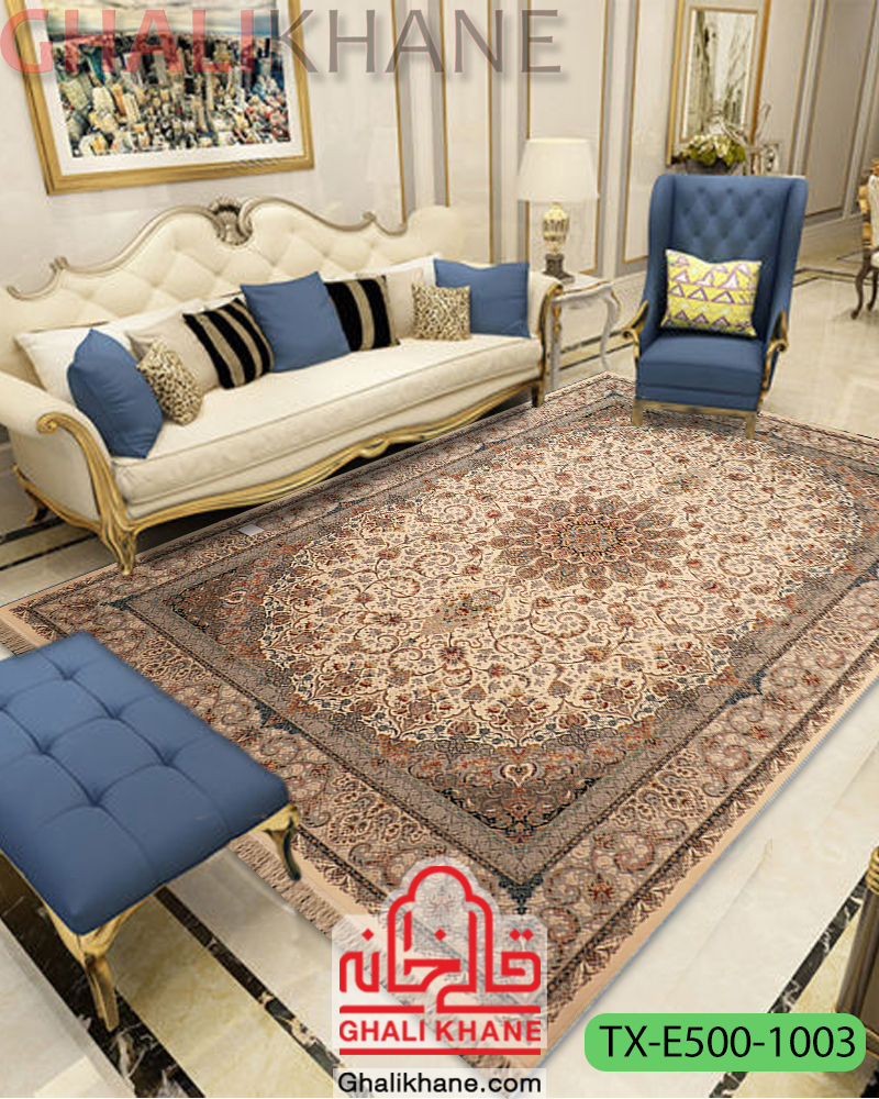 فرش ماشینی کویر یزد ستارگان کویر کد TX-E500-1003