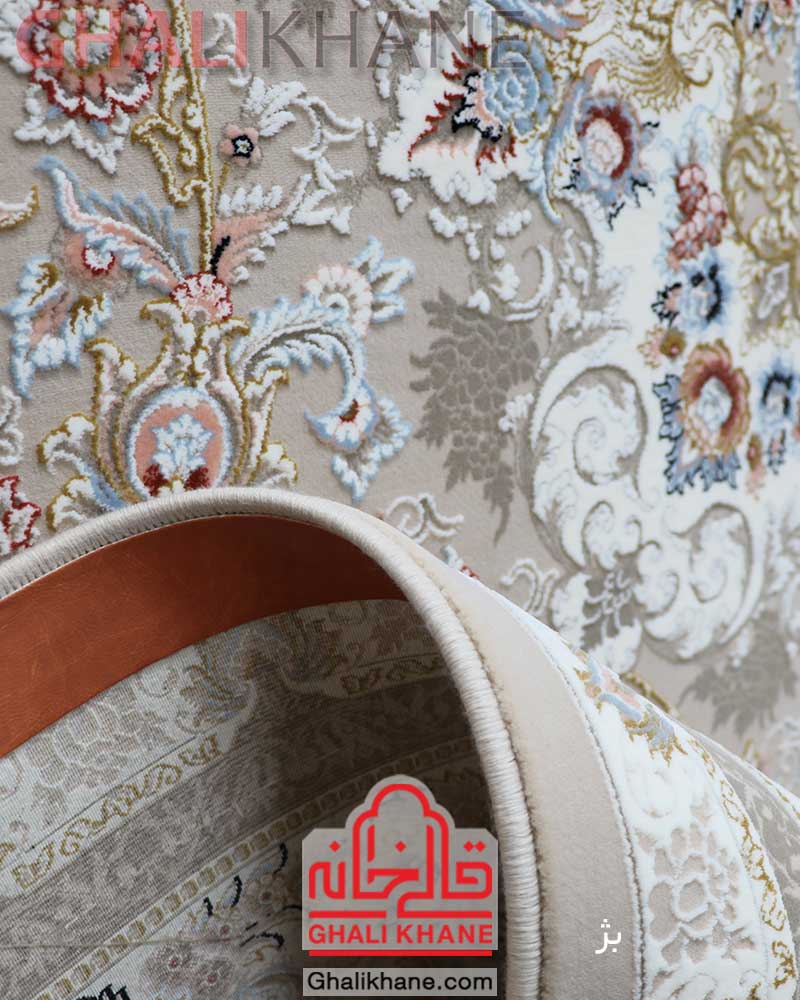 فرش زمرد مشهد کد 37000 بژ گل برجسته