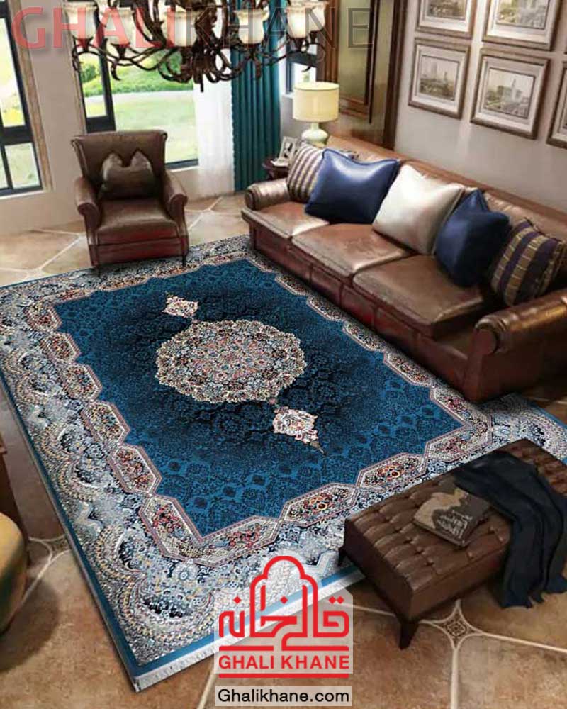 فرش نگین مشهد طرح هالیدی آبی کد 2600