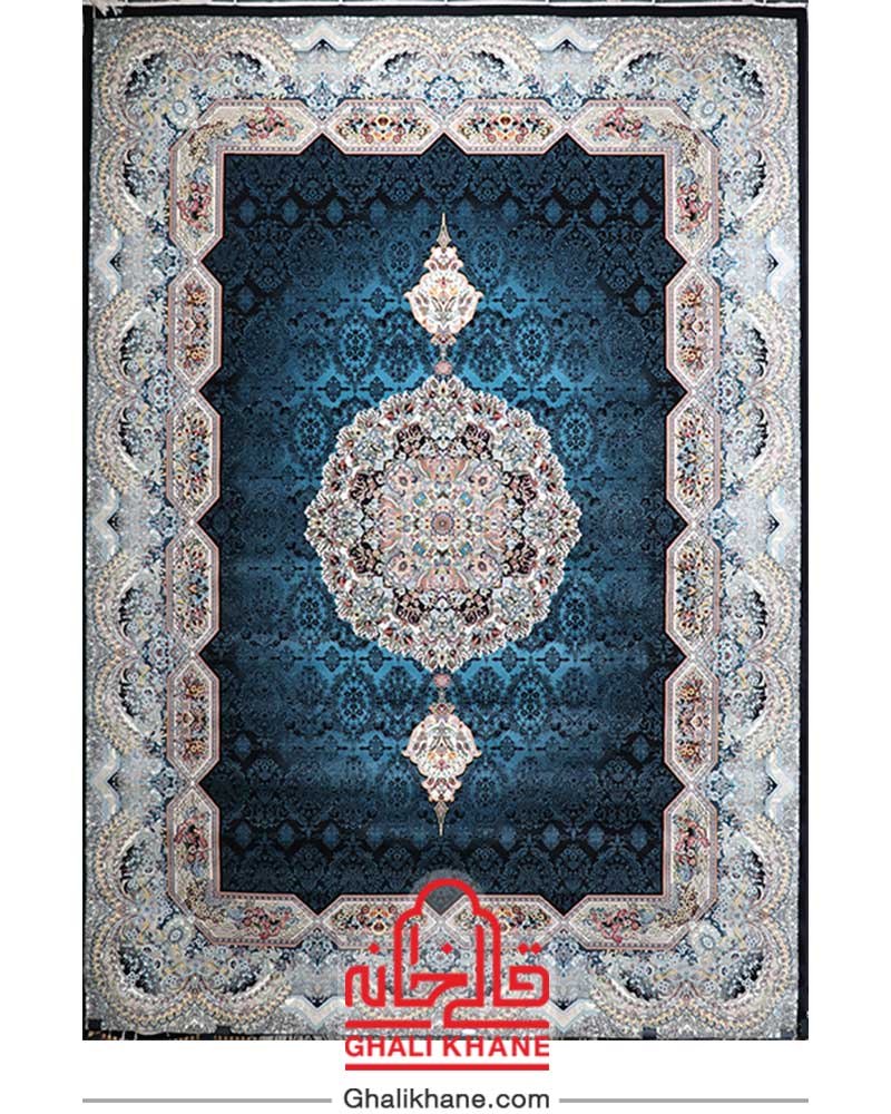 فرش نگین مشهد طرح هالیدی کد 2600 سرمه ای