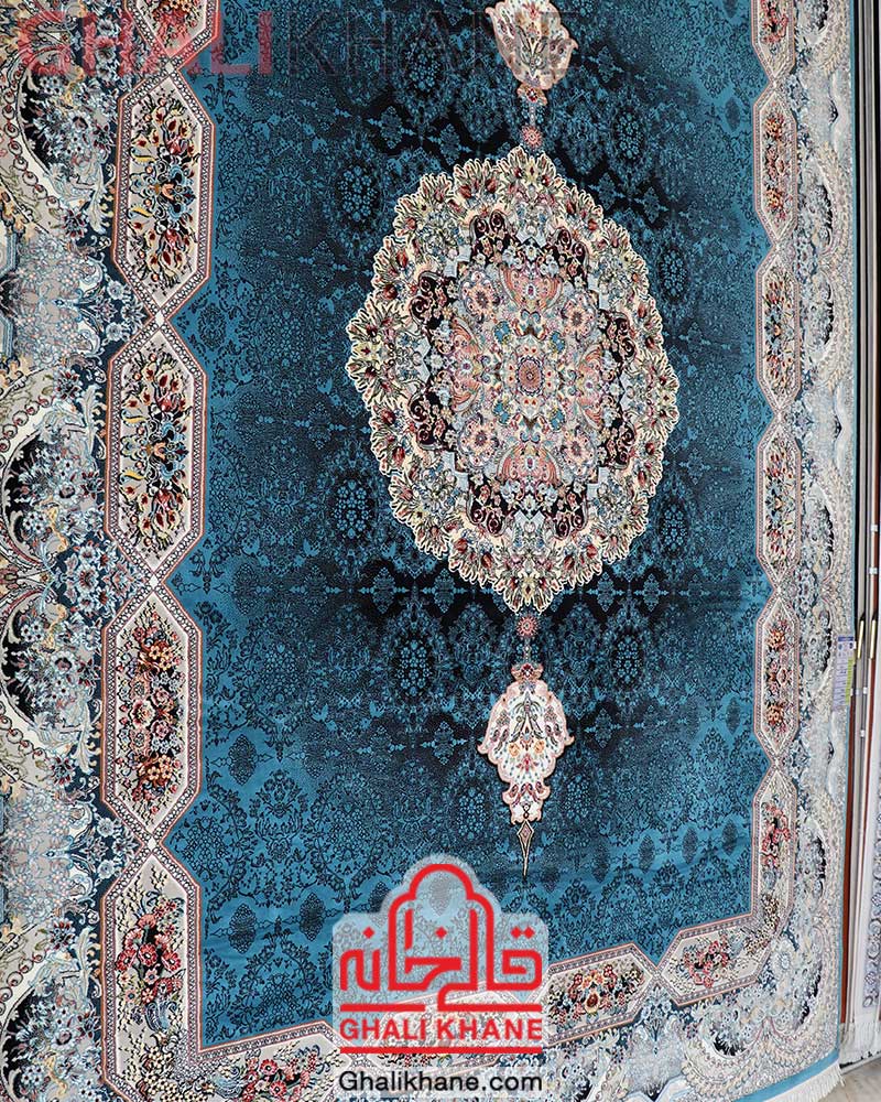 فرش نگین مشهد طرح هالیدی آبی کد 2600