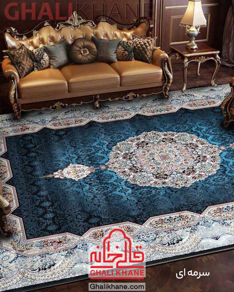 فرش نگین مشهد طرح هالیدی کد 2600 سرمه ای