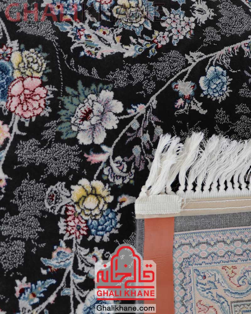 فرش زمرد مشهد کد 25069 زغالی