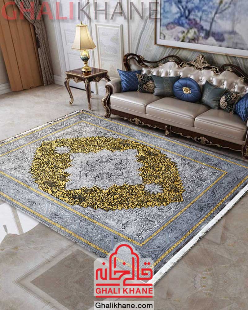 فرش زمرد مشهد کد 23004 طلایی طرح فیورا