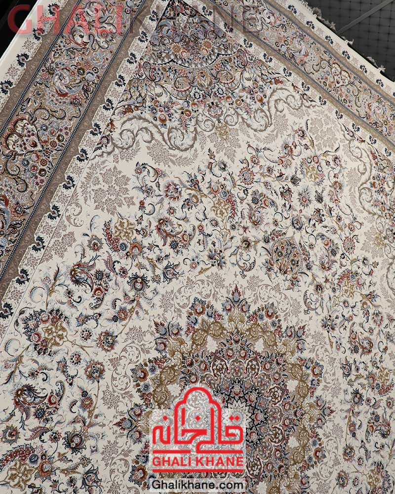 فرش ماشینی زمرد مشهد کد 37000 کرم