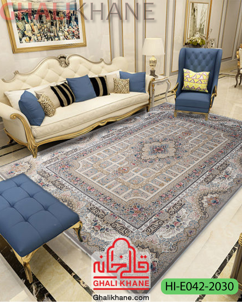 فرش ماشینی کویر یزد نقش جهان(گل برجسته) کد HI-E042-2030