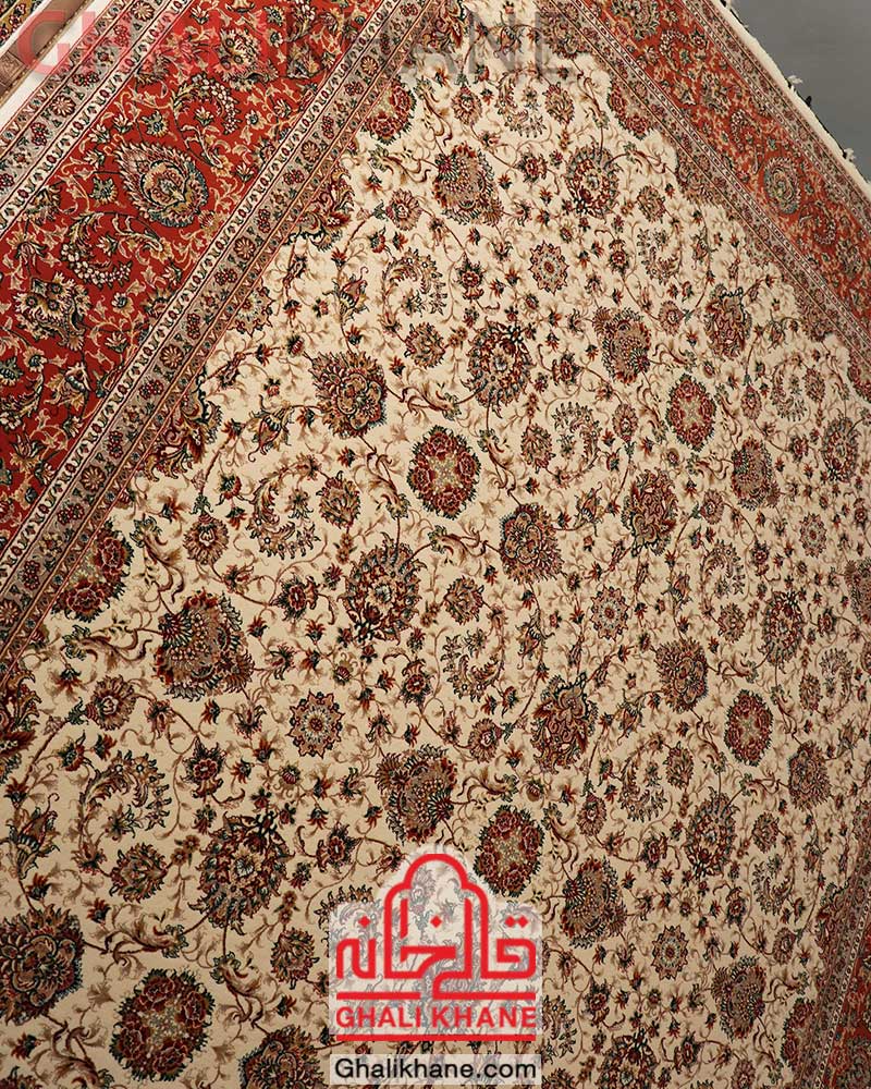 فرش ستاره کویر یزد 700 شانه افشان کرم کد Q021-1004
