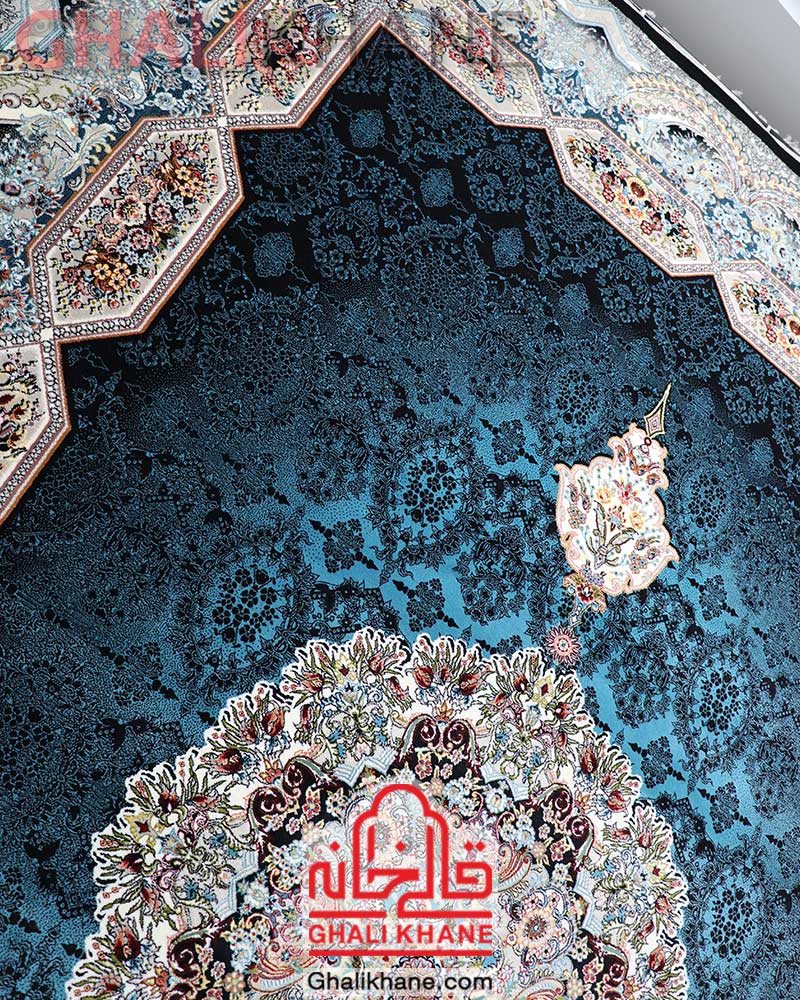 فرش نگین مشهد طرح هالیدی 700 شانه کد 2600 سرمه ای