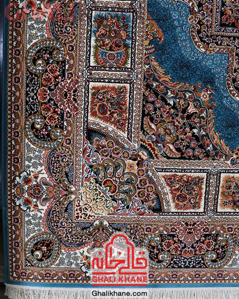 فرش نگین مشهد طرح حوض نقره کد 2595 آبی