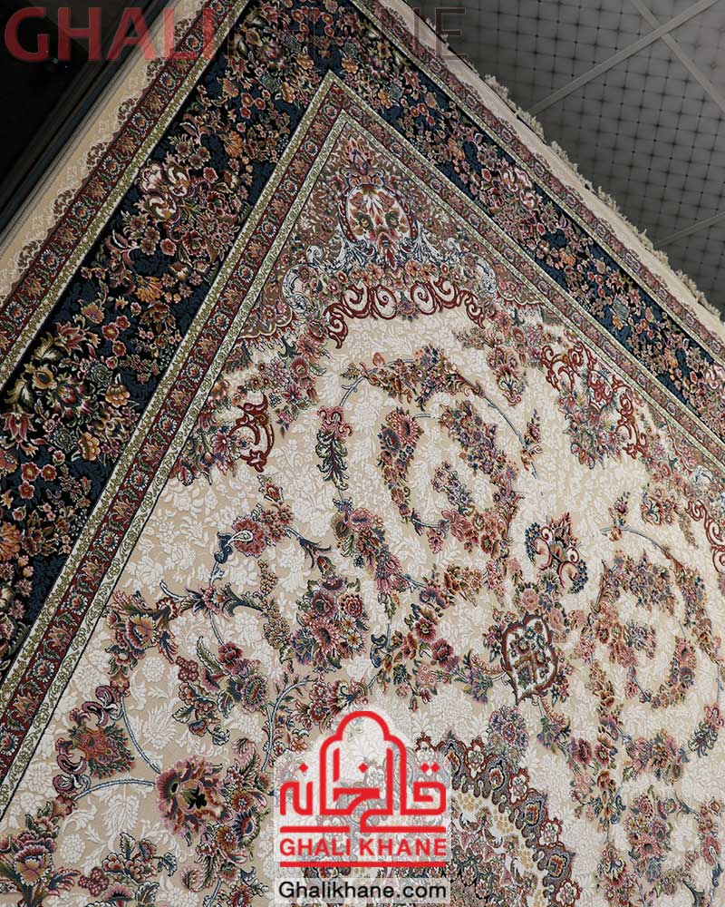 فرش نگین مشهد کد 1010 کرم حاشیه سرمه ای