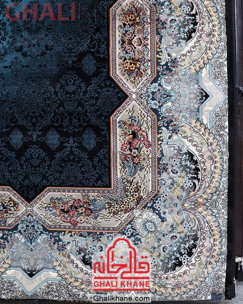 فرش نگین مشهد طرح هالیدی کد 2600 سرمه ای