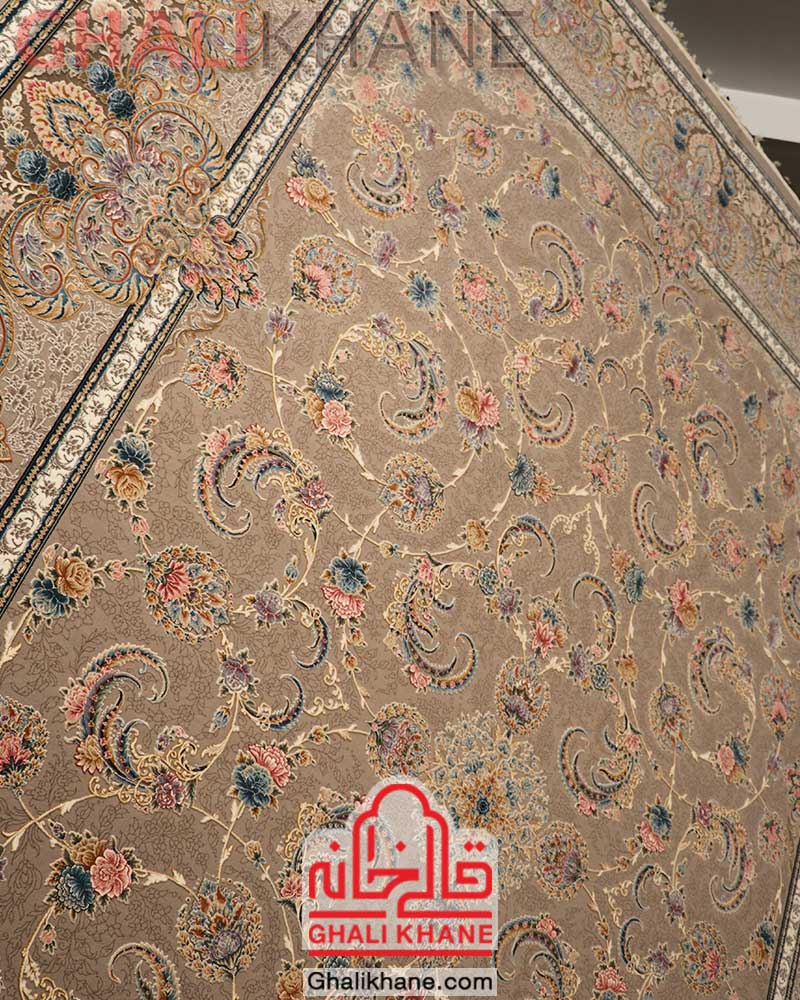 فرش ماشینی کویر یزد نقش جهان(گل برجسته) کد HI-E040-2077