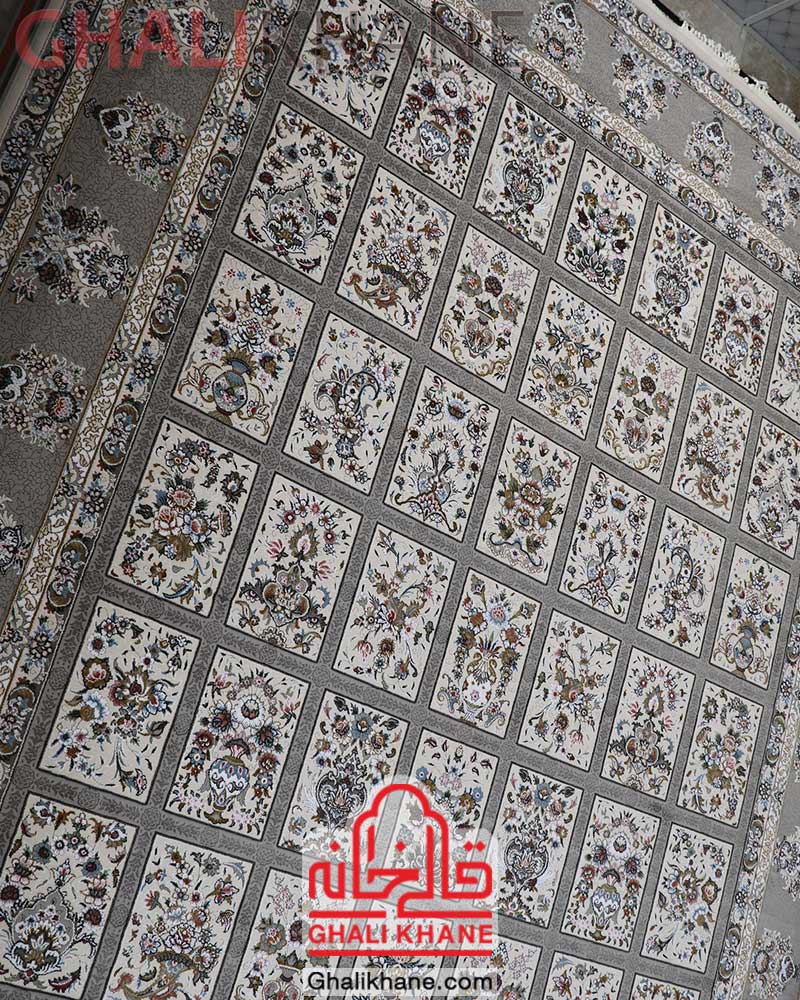 فرش زمرد مشهد طرح خشتی کد 30005 کرم