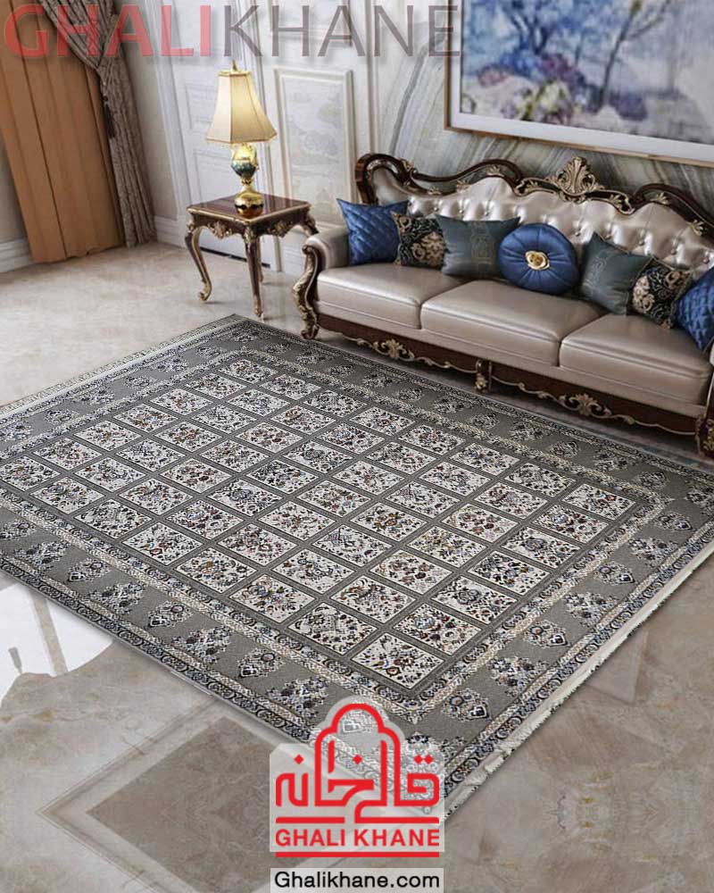 فرش زمرد مشهد کد 30005 کرم طرح خشتی