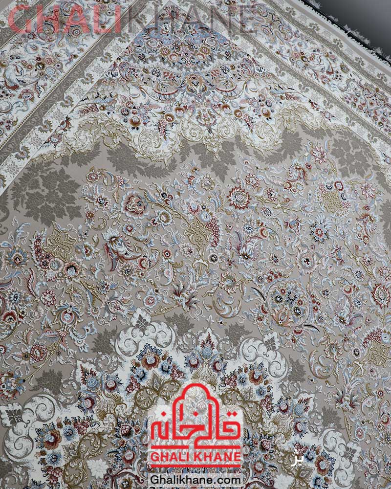 فرش زمرد مشهد کد 37000 بژ 1200 شانه گل برجسته