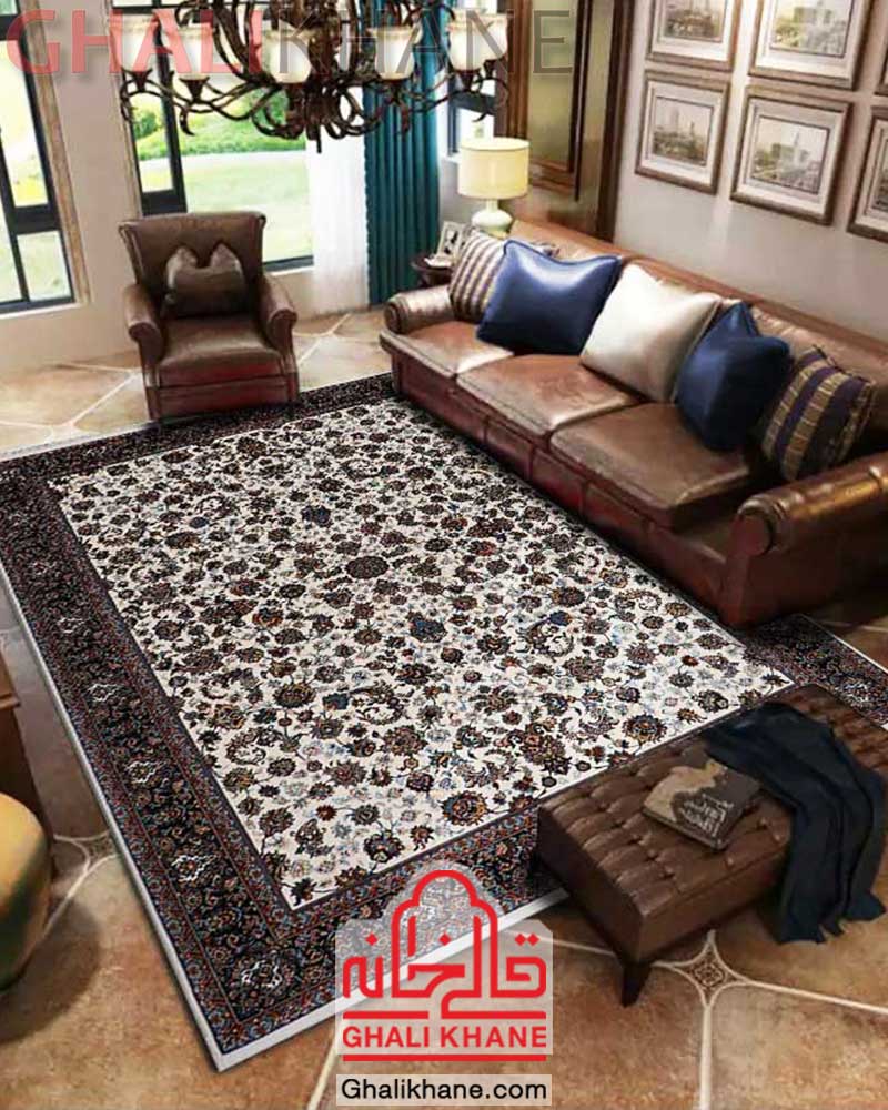 فرش نگین مشهد کد 2591 کرم سرمه ای