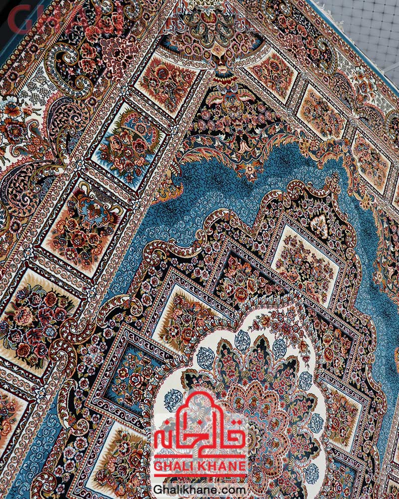 فرش نگین مشهد طرح حوض نقره کد 2595 آبی