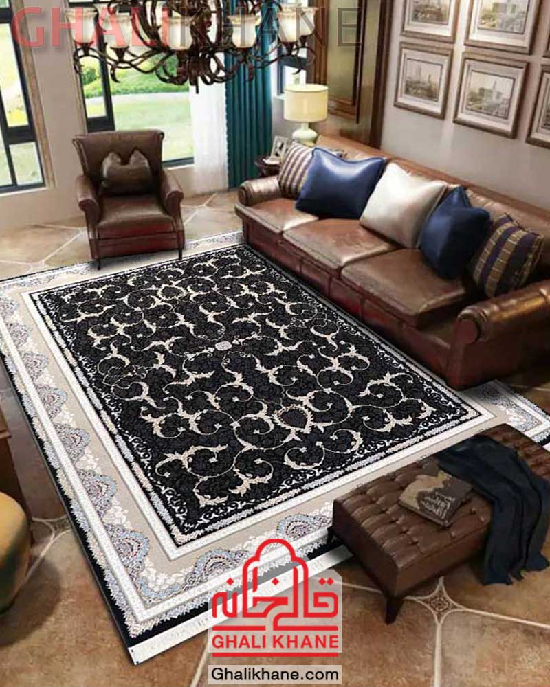 فرش نگین مشهد افشان سرمه ای کد 2608