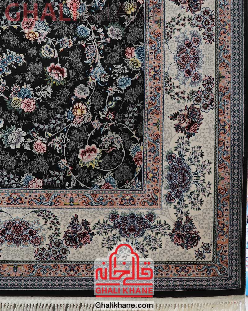 فرش زمرد مشهد کد 25069 زغالی