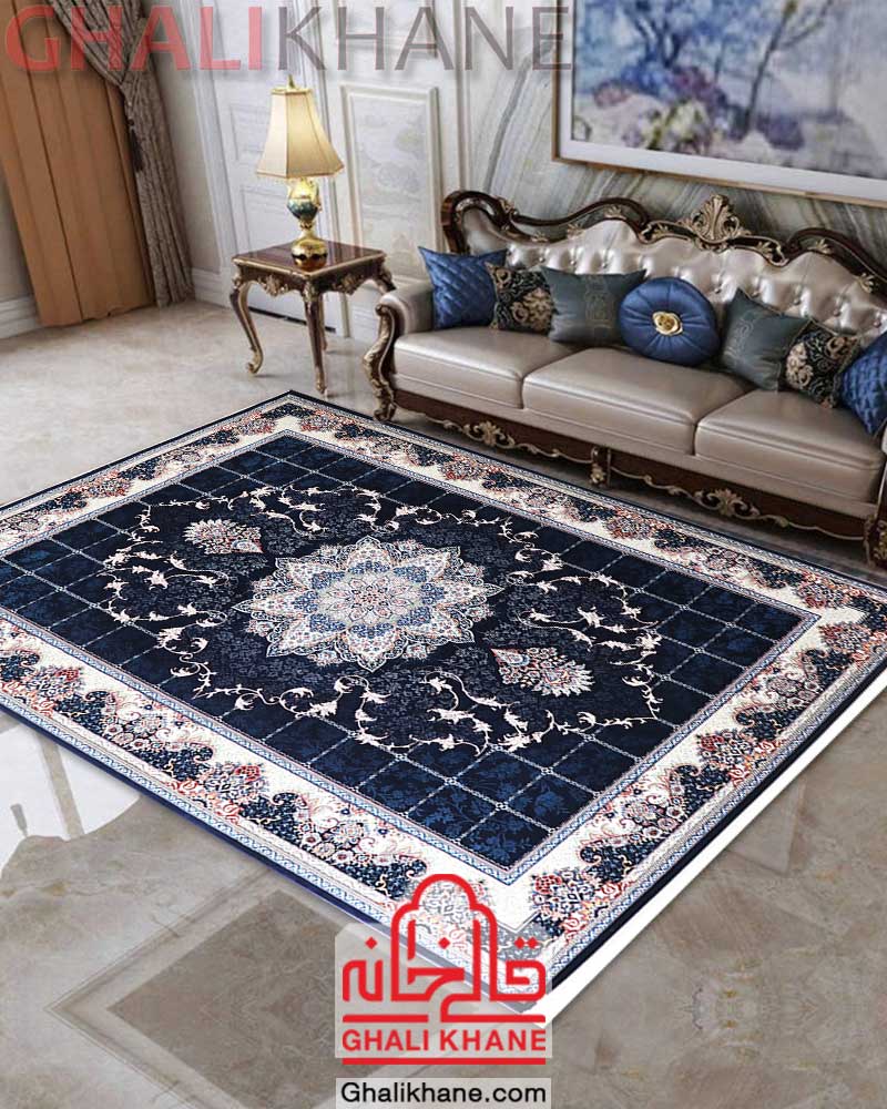 فرش زمرد مشهد طرح هیوا کد 25039 سرمه ای