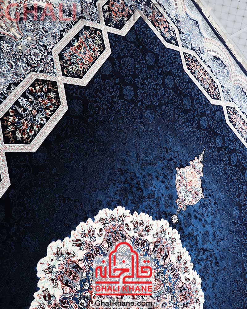 فرش زمرد مشهد 700 شانه کد 25037 طرح هالیدی سرمه ای
