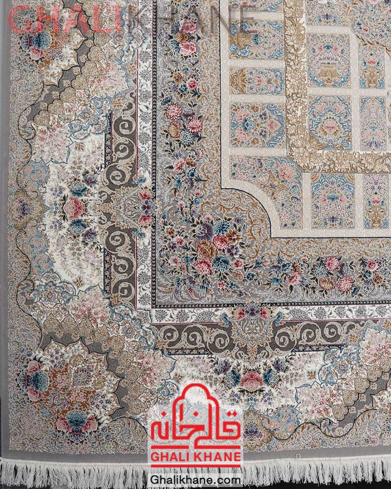 فرش کویر یزد کلکسیون نقش جهان کد E042-2030 طوسی فیلی