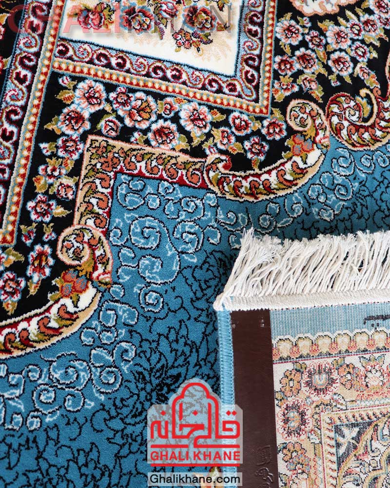 فرش نگین مشهد طرح حوض نقره کد 2595 آبی