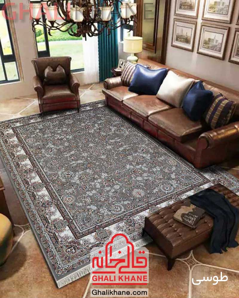 فرش نگین مشهد کد 1218 طوسی گل برجسته