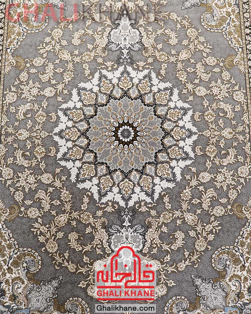 فرش زمرد مشهد کد 30003 دودی گل برجسته