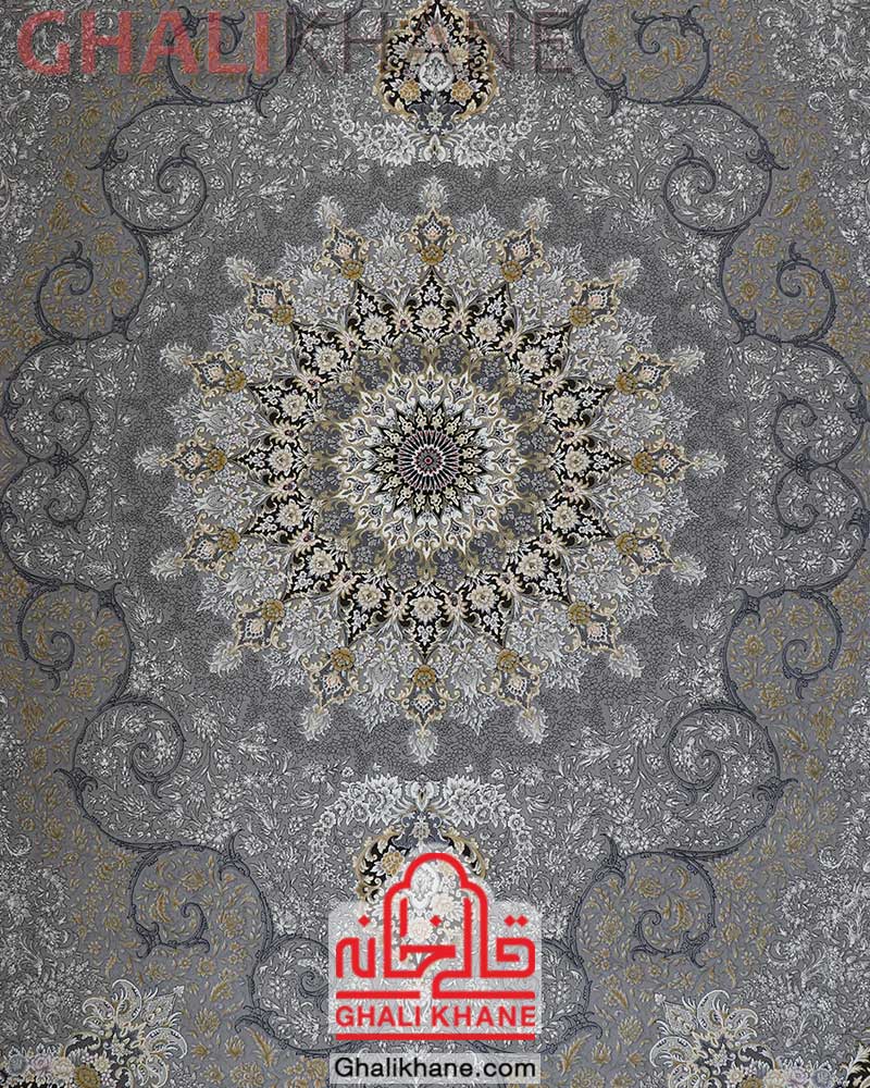 فرش زمرد مشهد کد 23002 گل برجسته الماسی روشن