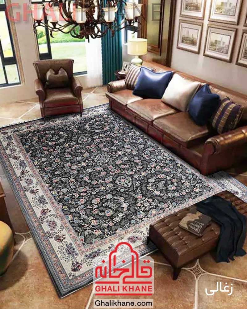 فرش زمرد مشهد کد 25069 زغالی