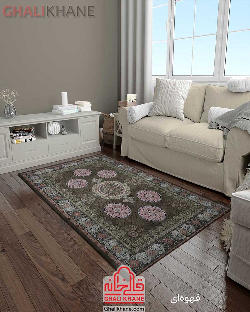 فرش زمرد مشهد کد 1729 قهوه ای