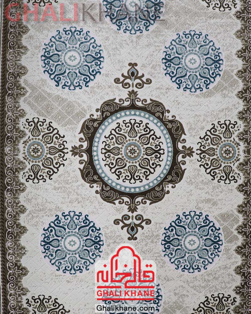 فرش طرح فانتزی زمرد مشهد کد 1729 آبی