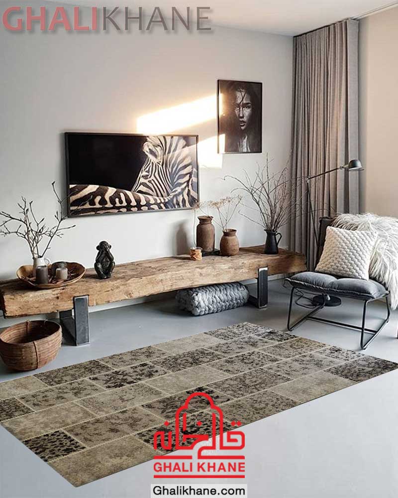 گلیم فرش ساوین کد 4121 نقره ای روشن