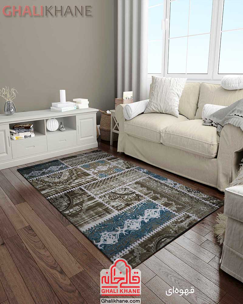 فرش زمرد مشهد کد 1714 قهوه ای گل برجسته