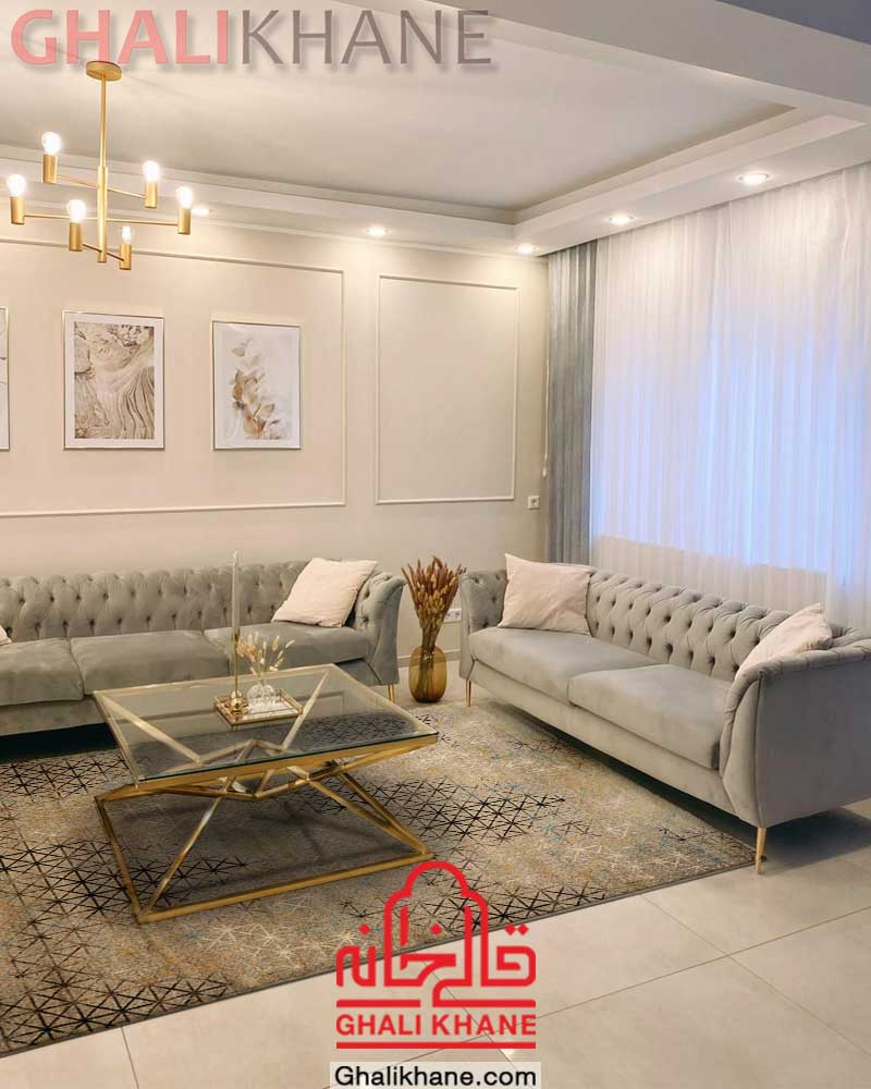 فرش ساوین کد 4128 زمینه نقره ای روشن