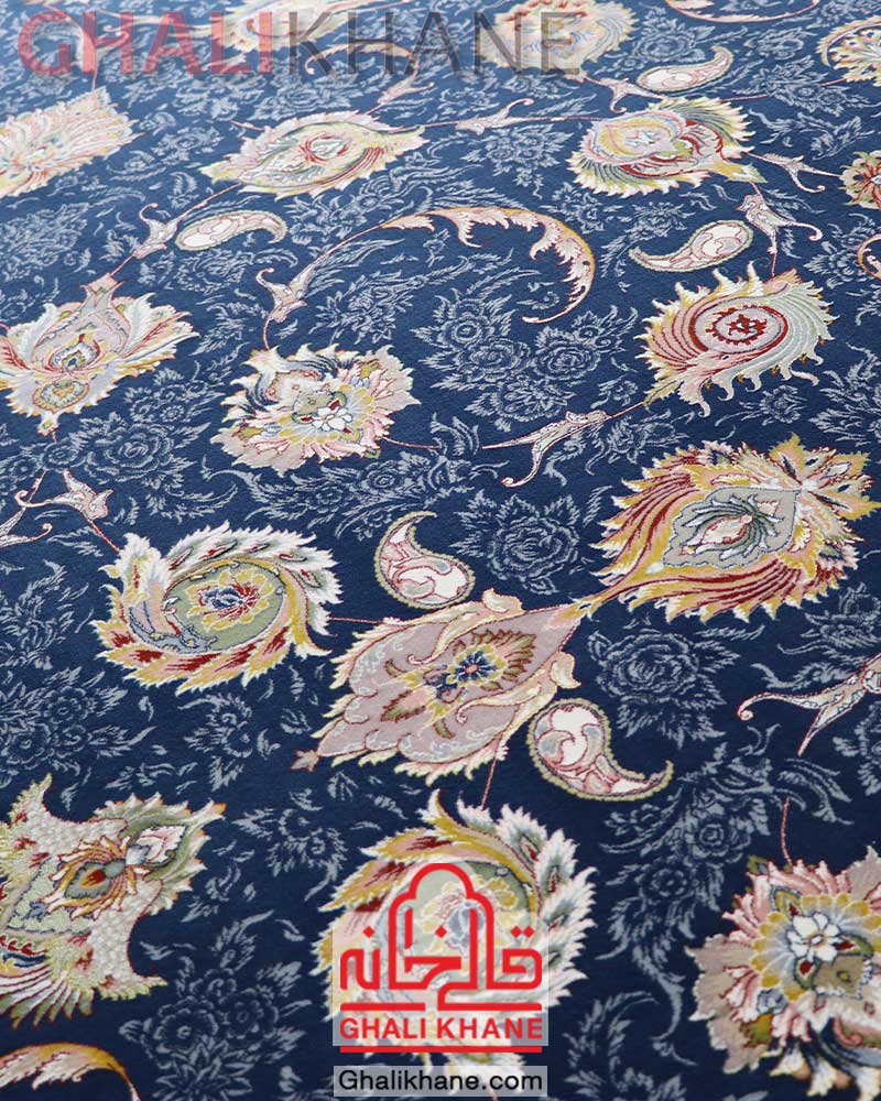 فرش زمرد مشهد کد 45000 آبی تیره