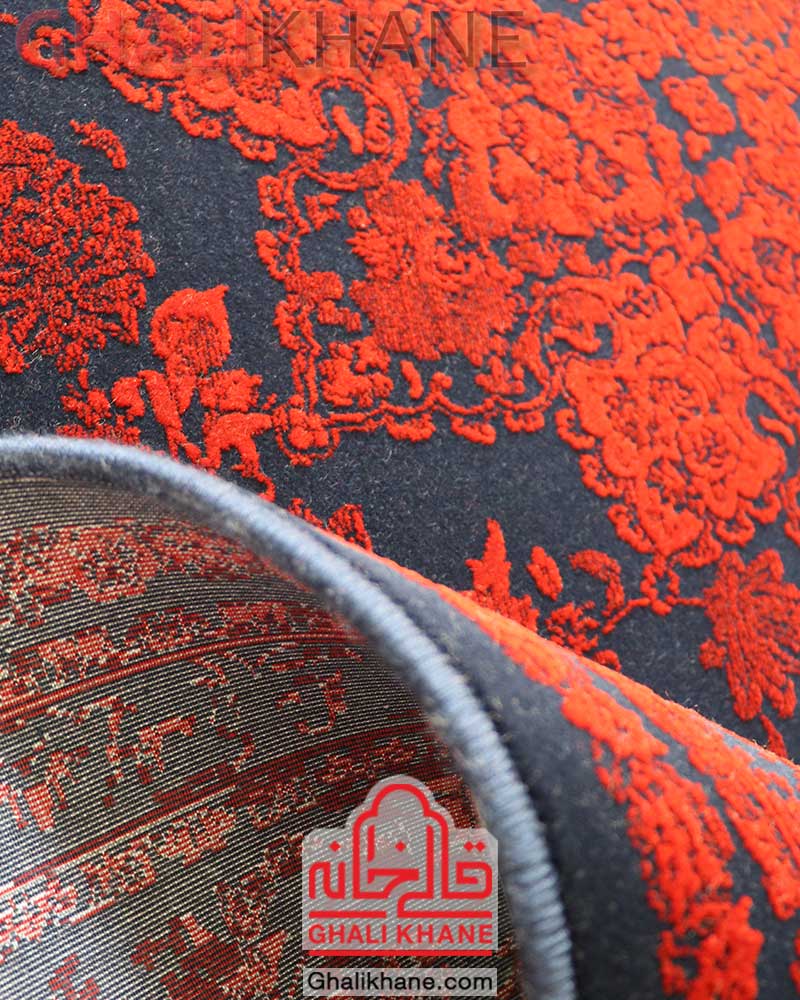 فرش تهران طرح گلاریس سرمه‌ای لاکی