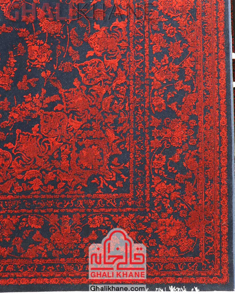 فرش تهران طرح گلاریس سرمه‌ای لاکی