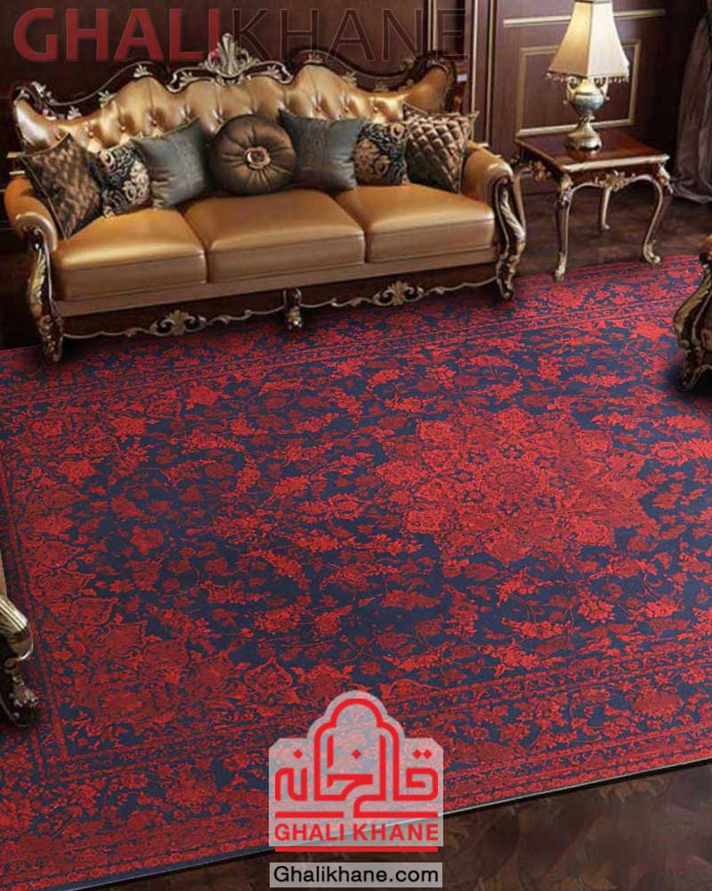 فرش تهران طرح گلاریس سرمه‌ای لاکی