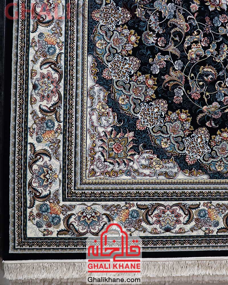 فرش مشهد 700 شانه کد 722146 سرمه ای